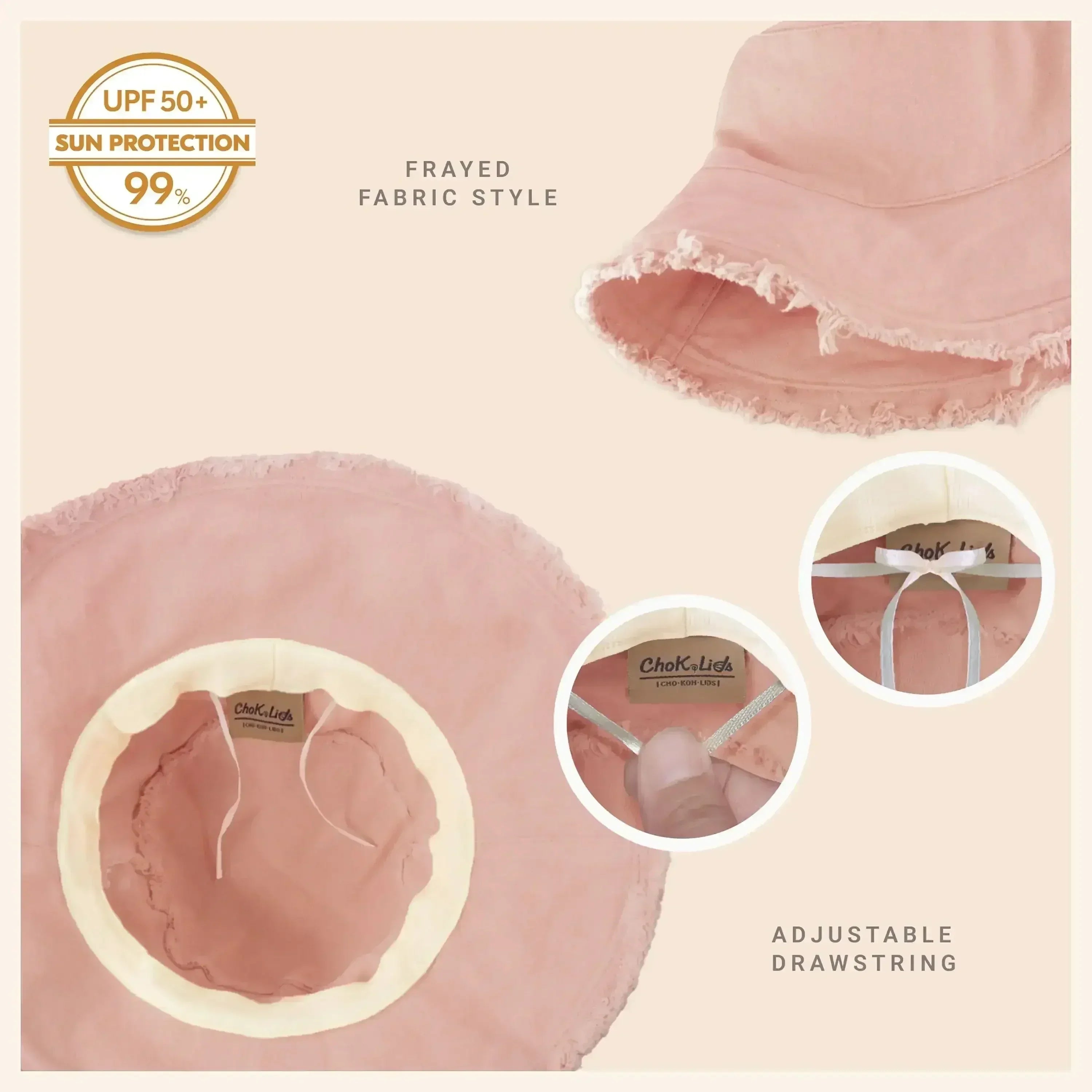 Frayed Bucket Hat - Wide Brim Cotton - UPF 50+ Sun Protection - One Size