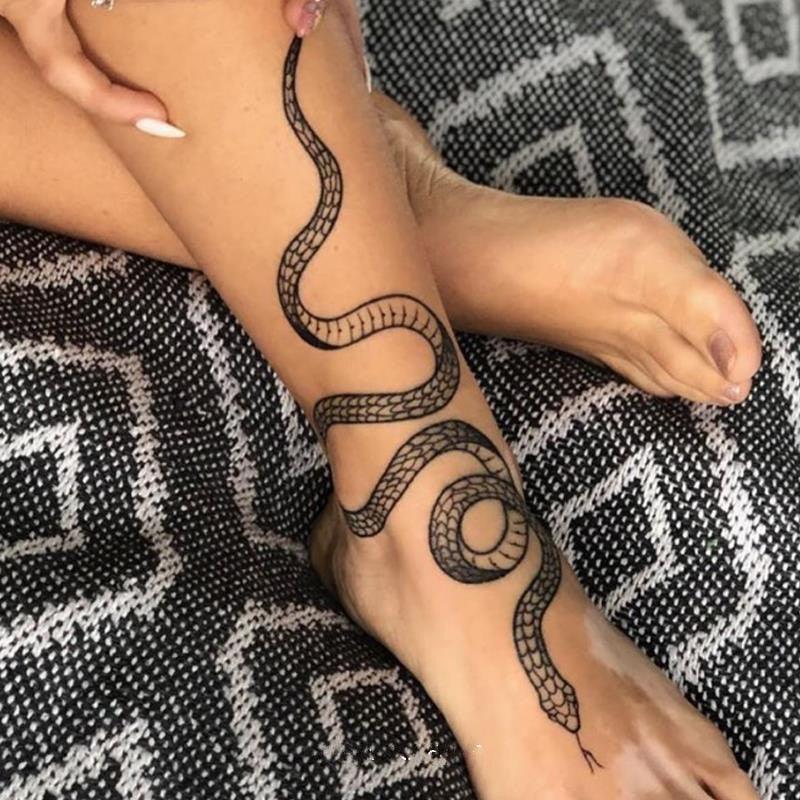 Big Size Black Snake Temporary Tattoo Stickers Body Waist Waterproof Realistic Dark Tattoo For Womens