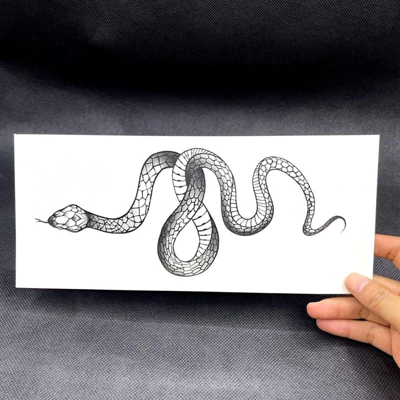 Big Size Black Snake Temporary Tattoo Stickers Body Waist Waterproof Realistic Dark Tattoo For Womens