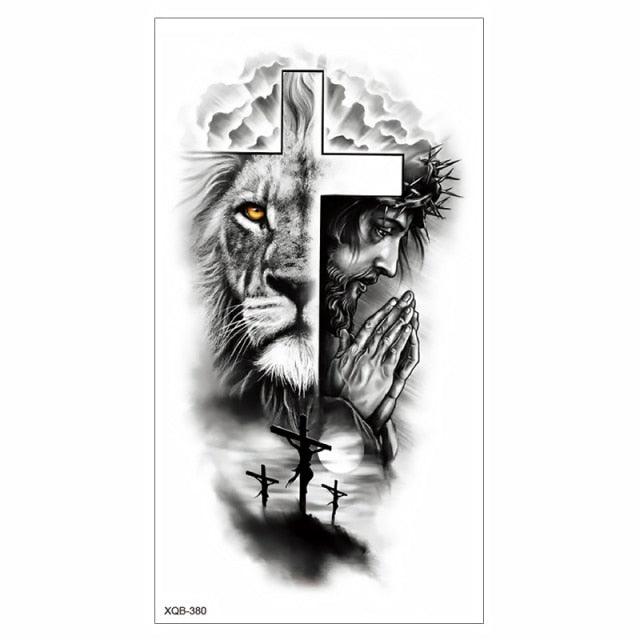 Big Tiger Lion Waterproof Temporary Sticker Tattoo Arm Legs Fake Tattoo Stickers For Adults Realistic Luxury Design For Mens Womens