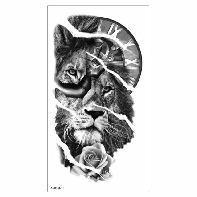 Big Tiger Lion Waterproof Temporary Sticker Tattoo Arm Legs Fake Tattoo Stickers For Adults Realistic Luxury Design For Mens Womens
