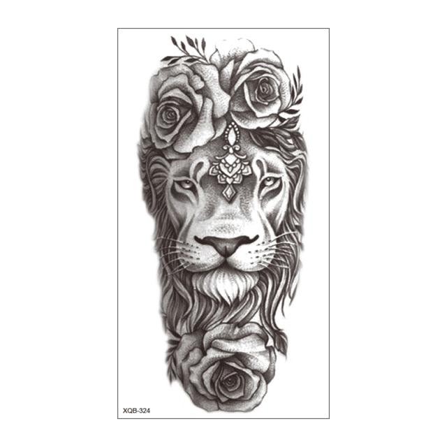 Big Tiger Lion Waterproof Temporary Sticker Tattoo Arm Legs Fake Tattoo Stickers For Adults Realistic Luxury Design For Mens Womens