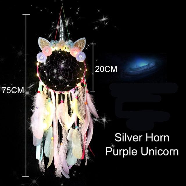 Big Unicorn Light Dream Catcher Unicorn Wind Chimes Hanging Ornaments Bedroom Decoration Accessories Girl Kids Room Decoration Colorful Wall Hanging Decorations For Baby Room Theme Birthday Wedding Party Supplies Car Ornament Gift