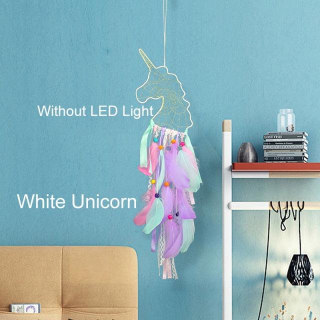 Big Unicorn Light Dream Catcher Unicorn Wind Chimes Hanging Ornaments Bedroom Decoration Accessories Girl Kids Room Decoration Colorful Wall Hanging Decorations For Baby Room Theme Birthday Wedding Party Supplies Car Ornament Gift
