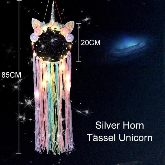 Big Unicorn Light Dream Catcher Unicorn Wind Chimes Hanging Ornaments Bedroom Decoration Accessories Girl Kids Room Decoration Colorful Wall Hanging Decorations For Baby Room Theme Birthday Wedding Party Supplies Car Ornament Gift