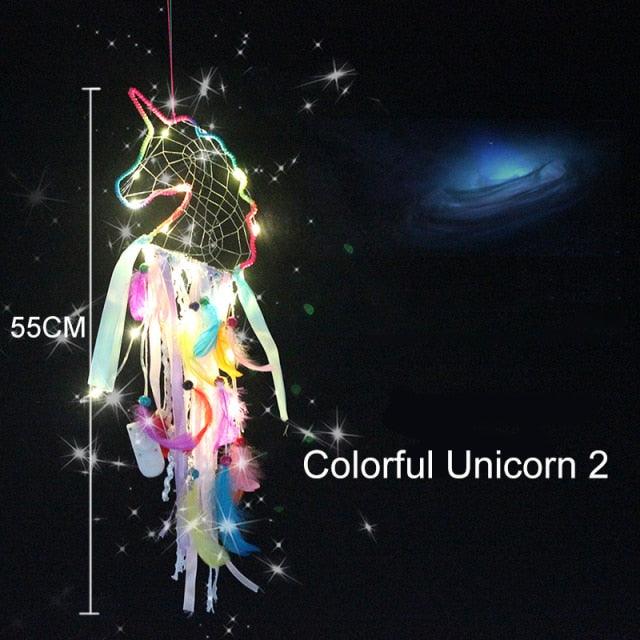 Big Unicorn Light Dream Catcher Unicorn Wind Chimes Hanging Ornaments Bedroom Decoration Accessories Girl Kids Room Decoration Colorful Wall Hanging Decorations For Baby Room Theme Birthday Wedding Party Supplies Car Ornament Gift