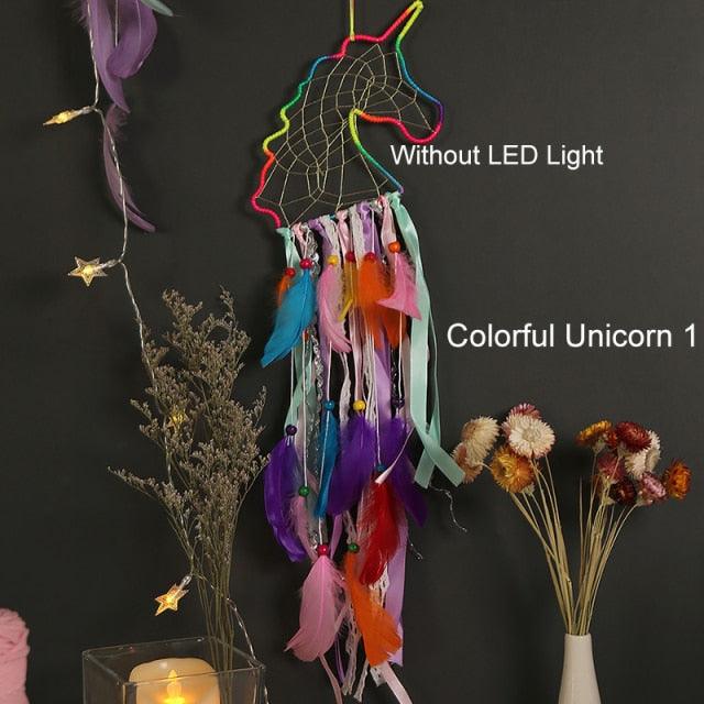 Big Unicorn Light Dream Catcher Unicorn Wind Chimes Hanging Ornaments Bedroom Decoration Accessories Girl Kids Room Decoration Colorful Wall Hanging Decorations For Baby Room Theme Birthday Wedding Party Supplies Car Ornament Gift