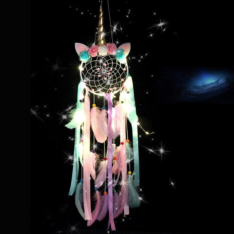 Big Unicorn Light Dream Catcher Unicorn Wind Chimes Hanging Ornaments Bedroom Decoration Accessories Girl Kids Room Decoration Colorful Wall Hanging Decorations For Baby Room Theme Birthday Wedding Party Supplies Car Ornament Gift