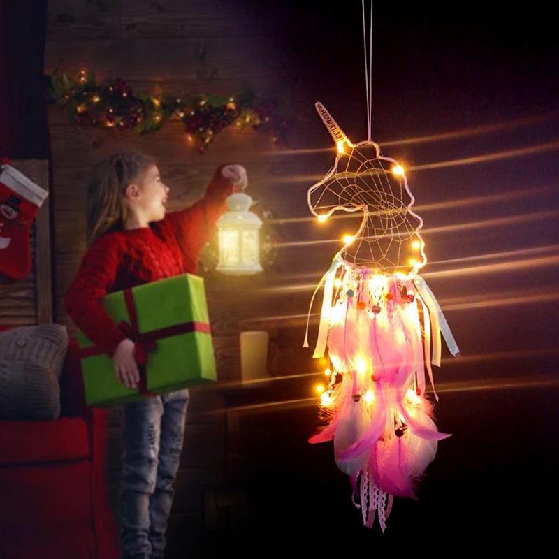 Big Unicorn Light Dream Catcher Unicorn Wind Chimes Hanging Ornaments Bedroom Decoration Accessories Girl Kids Room Decoration Colorful Wall Hanging Decorations For Baby Room Theme Birthday Wedding Party Supplies Car Ornament Gift