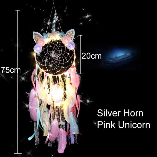 Big Unicorn Light Dream Catcher Unicorn Wind Chimes Hanging Ornaments Bedroom Decoration Accessories Girl Kids Room Decoration Colorful Wall Hanging Decorations For Baby Room Theme Birthday Wedding Party Supplies Car Ornament Gift