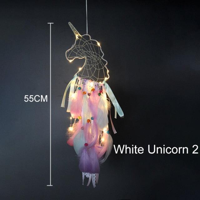 Big Unicorn Light Dream Catcher Unicorn Wind Chimes Hanging Ornaments Bedroom Decoration Accessories Girl Kids Room Decoration Colorful Wall Hanging Decorations For Baby Room Theme Birthday Wedding Party Supplies Car Ornament Gift