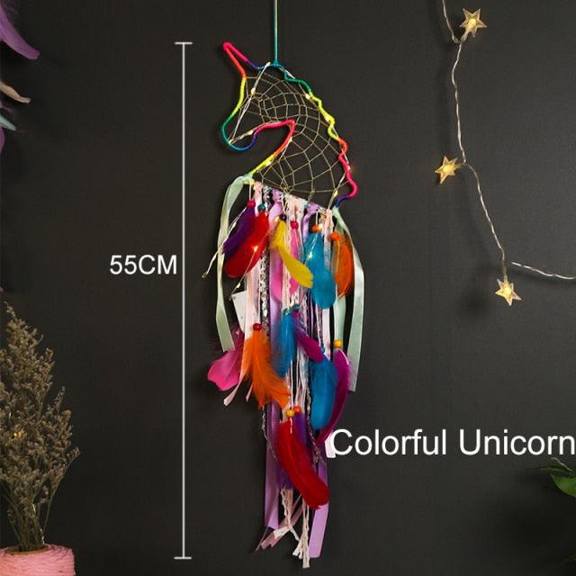 Big Unicorn Light Dream Catcher Unicorn Wind Chimes Hanging Ornaments Bedroom Decoration Accessories Girl Kids Room Decoration Colorful Wall Hanging Decorations For Baby Room Theme Birthday Wedding Party Supplies Car Ornament Gift
