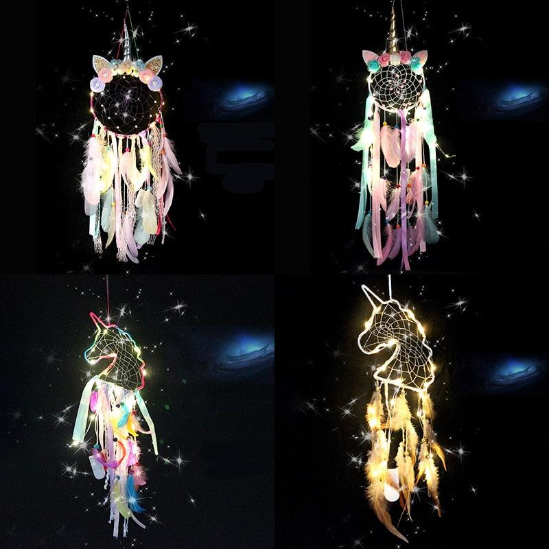 Big Unicorn Light Dream Catcher Unicorn Wind Chimes Hanging Ornaments Bedroom Decoration Accessories Girl Kids Room Decoration Colorful Wall Hanging Decorations For Baby Room Theme Birthday Wedding Party Supplies Car Ornament Gift