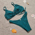 Bikini Swimwear Women Green Swimsuits Bathing Suit Beachwear Women's Ribbed Braided String Bikini Lace Up Swimsuit Square Collar High Cut Bathing Suit