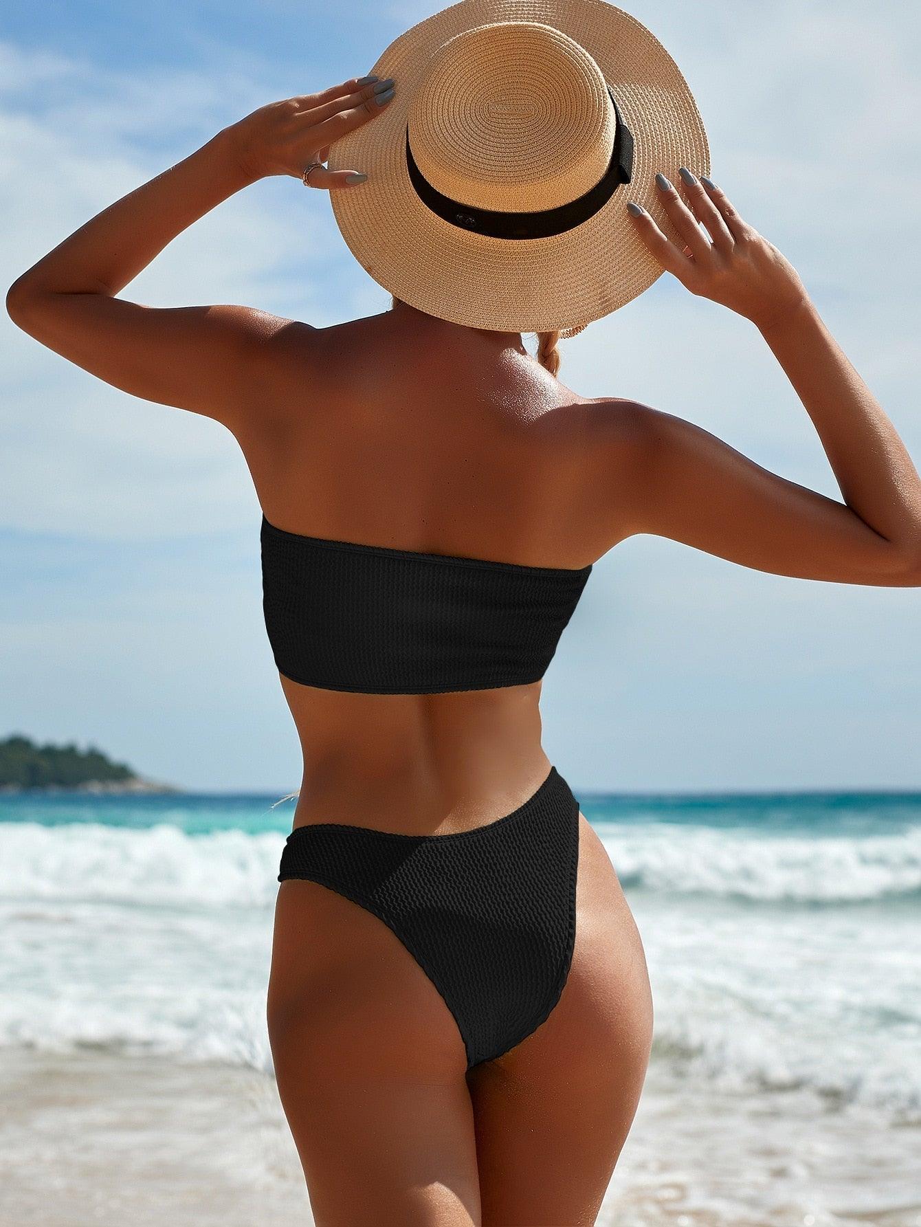 Bikinis Swimsuit Women Push Up Bikini Set  Female Swimwear Women's Strapless Solid Color 2 Pieces Bathing Suit Swimsuit Swimsuits Off Shoulder High Waist Bathing Suit High Cut Swimwear For Summer