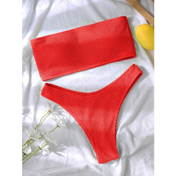 Bikinis Swimsuit Women Push Up Bikini Set  Female Swimwear Women's Strapless Solid Color 2 Pieces Bathing Suit Swimsuit Swimsuits Off Shoulder High Waist Bathing Suit High Cut Swimwear For Summer