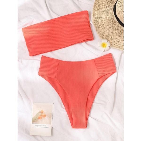 Bikinis Swimsuit Women Push Up Bikini Set  Female Swimwear Women's Strapless Solid Color 2 Pieces Bathing Suit Swimsuit Swimsuits Off Shoulder High Waist Bathing Suit High Cut Swimwear For Summer