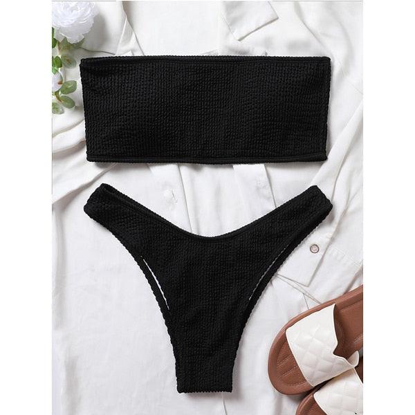 Bikinis Swimsuit Women Push Up Bikini Set  Female Swimwear Women's Strapless Solid Color 2 Pieces Bathing Suit Swimsuit Swimsuits Off Shoulder High Waist Bathing Suit High Cut Swimwear For Summer