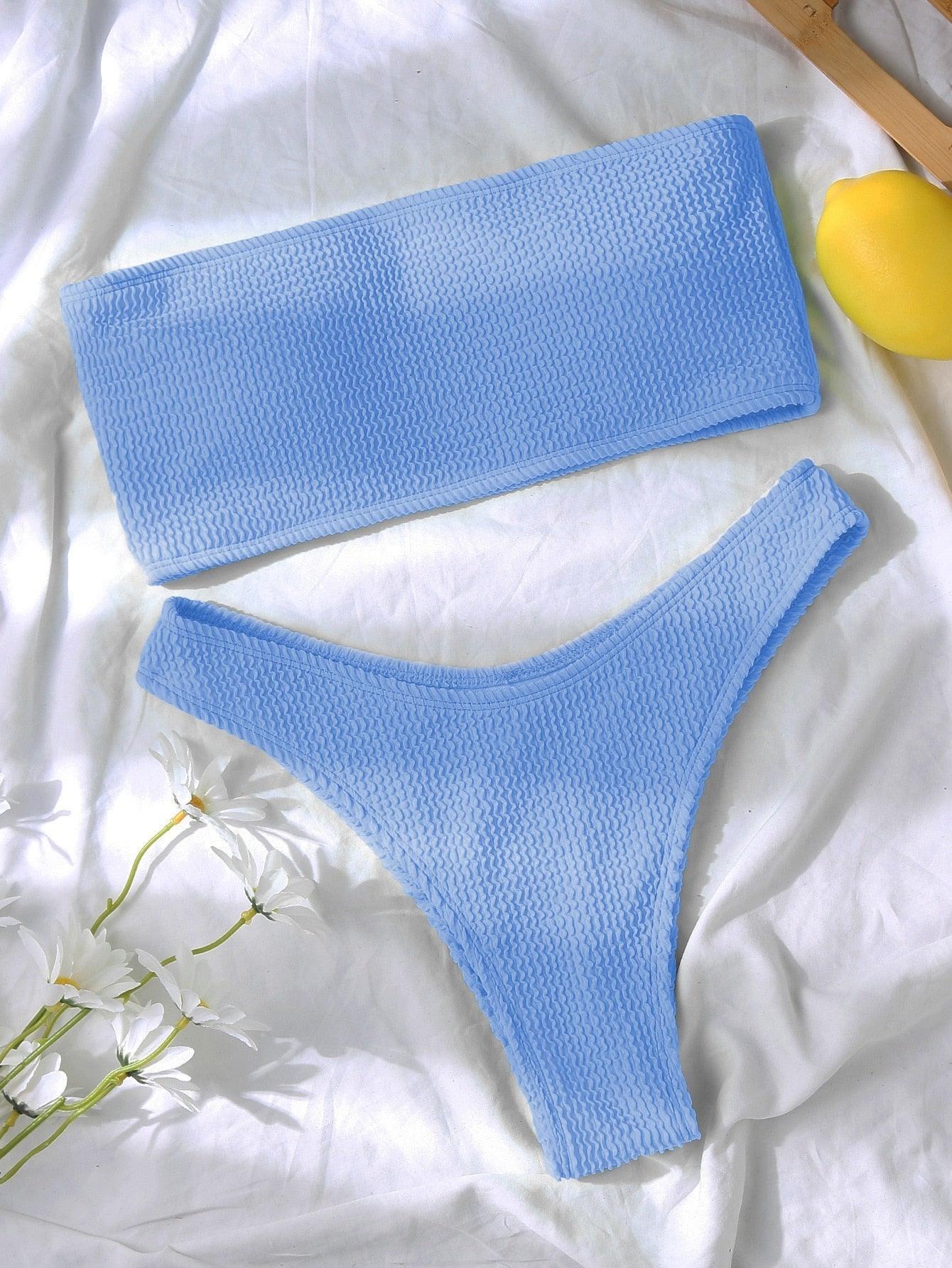 Bikinis Swimsuit Women Push Up Bikini Set  Female Swimwear Women's Strapless Solid Color 2 Pieces Bathing Suit Swimsuit Swimsuits Off Shoulder High Waist Bathing Suit High Cut Swimwear For Summer