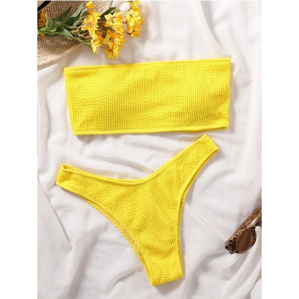 Bikinis Swimsuit Women Push Up Bikini Set  Female Swimwear Women's Strapless Solid Color 2 Pieces Bathing Suit Swimsuit Swimsuits Off Shoulder High Waist Bathing Suit High Cut Swimwear For Summer