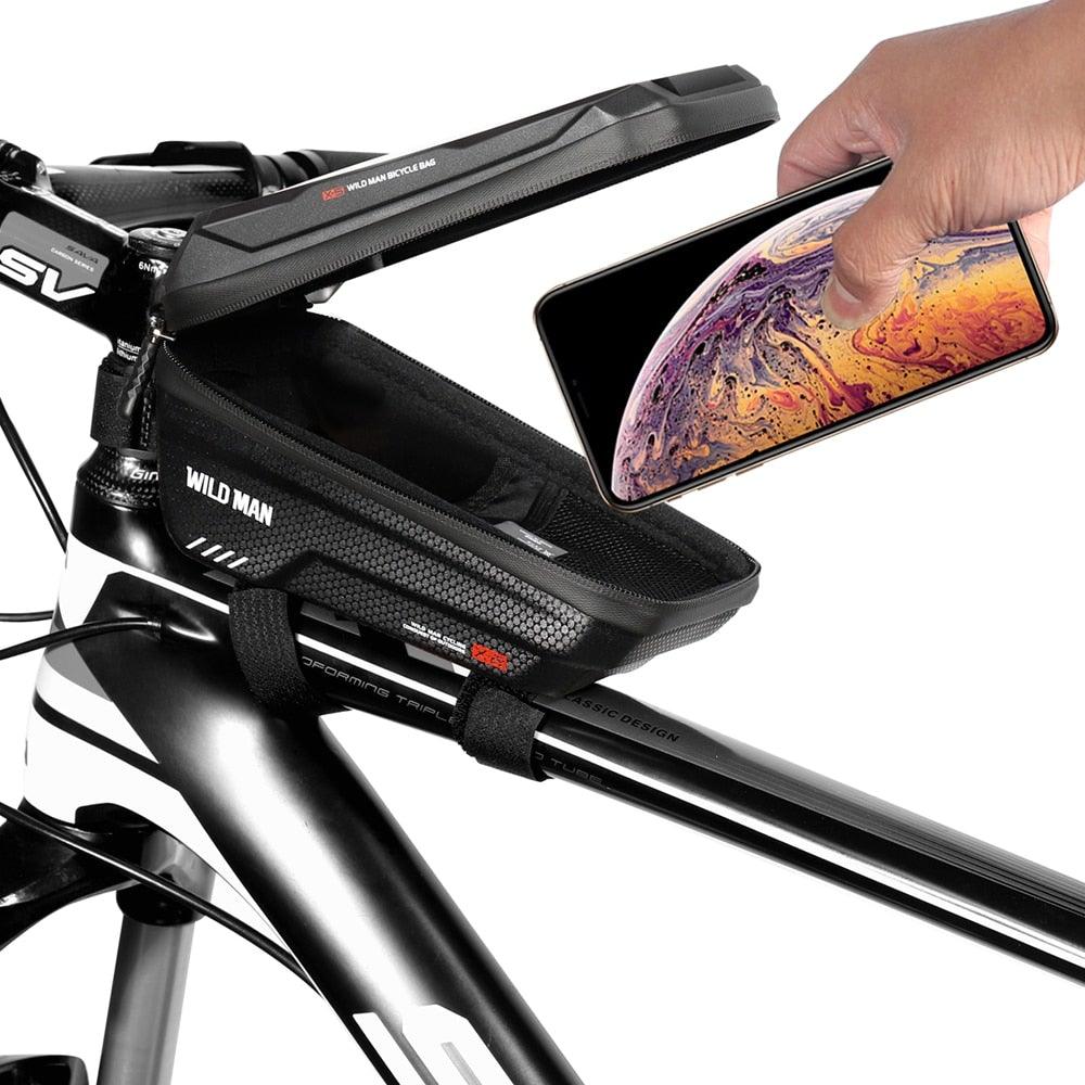 Black Bike Bag Frame Front Top Tube Cycling Bag Waterproof Phone Case Touchscreen Bag  Pack Bicycle Accessories Bike Bicycle Bag Waterproof Bike Phone Mount Bag Front Frame Top Tube Handlebar Bag Touch Screen Holder Case For Cell Phones 6.6in