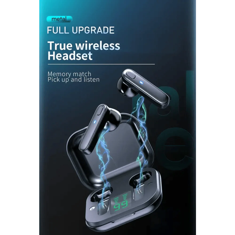 Black Bluetooth-Compatible Wireless Bass Ear Buds Stereo Headphone With Mic Touch Control Bluetooth Lightweight Earphones