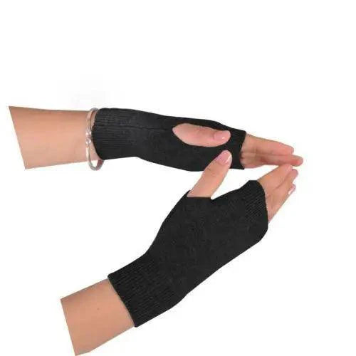 Black Elastic Fingerless Gloves Winter Warm One Size Lightweight Gloves For Women Retro Simple Color Soft Gloves For Men And Women