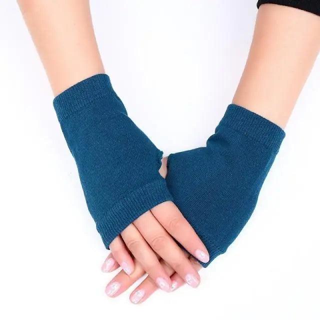 Black Elastic Fingerless Gloves Winter Warm One Size Lightweight Gloves For Women Retro Simple Color Soft Gloves For Men And Women