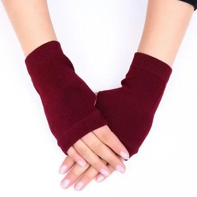 Black Elastic Fingerless Gloves Winter Warm One Size Lightweight Gloves For Women Retro Simple Color Soft Gloves For Men And Women