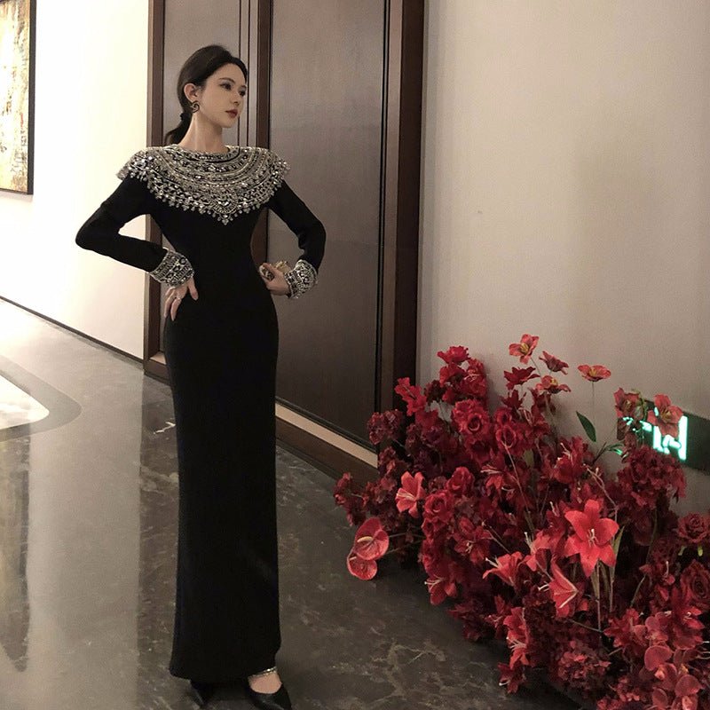 Black Fitted Column Gown(MS423)