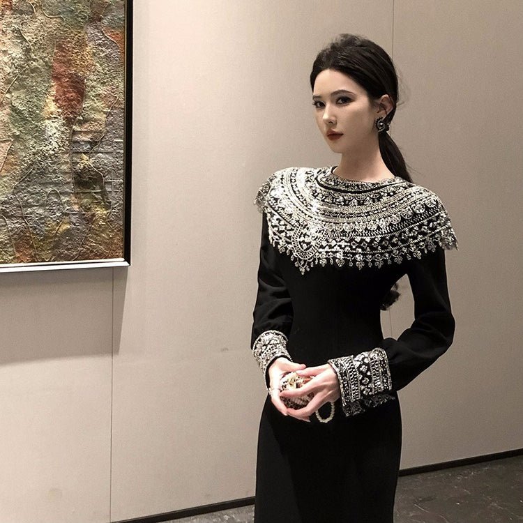 Black Fitted Column Gown(MS423)