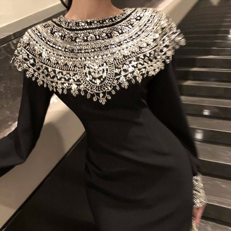 Black Fitted Column Gown(MS423)