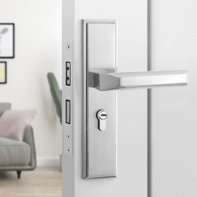 Black Interior Door Handle Door Lock for Bedroom White Plate Interior Door Lock For Bathroom Door Lever Bed And Bath Privacy Lock Contemporary Slim Square Design For Home Bedroom Bathroom  In Iron Black