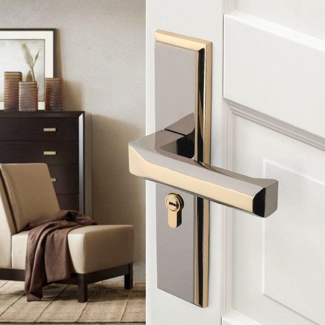 Black Interior Door Handle Door Lock for Bedroom White Plate Interior Door Lock For Bathroom Door Lever Bed And Bath Privacy Lock Contemporary Slim Square Design For Home Bedroom Bathroom  In Iron Black