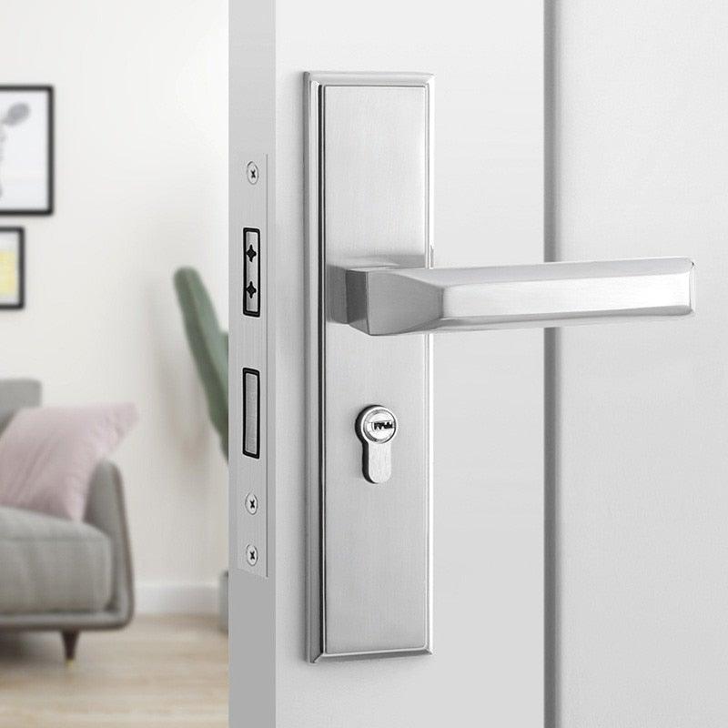 Black Interior Door Handle Door Lock for Bedroom White Plate Interior Door Lock For Bathroom Door Lever Bed And Bath Privacy Lock Contemporary Slim Square Design For Home Bedroom Bathroom  In Iron Black