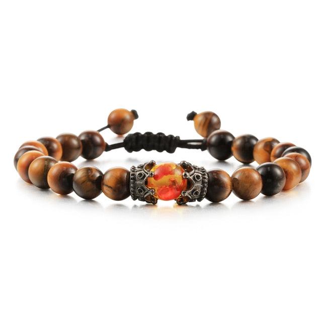 Black Lava Stone Crown Charm Tiger Eye Beads Bracelet For Men Women Braided Bracelets Handmade Adjustable Couple Distance Bracelets Lava Stone Beads Essential Oil Diffuser Adjustable Bracelet With King Queen Crown Charm