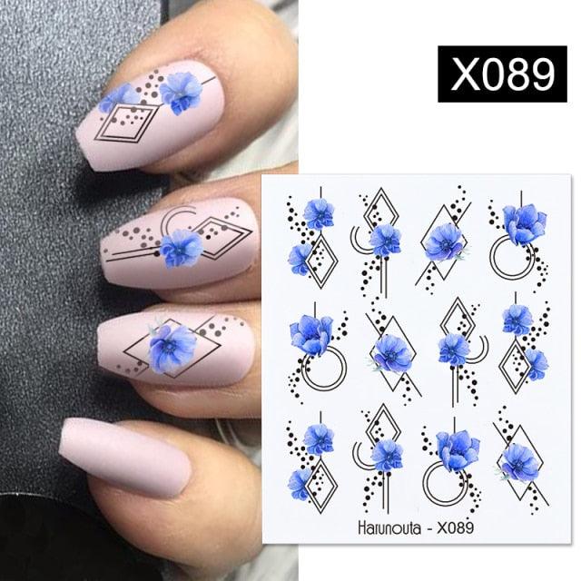 Black Lines Flower Leaves Water Decals Stickers Floral Face Marble Pattern Slider For Nails Summer Nail Art Decoration Summer Stickers on Nails Simple Summer Slider for Manicure Nail Art Watermark Manicure Decor