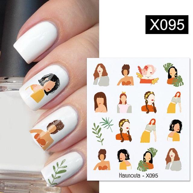 Black Lines Flower Leaves Water Decals Stickers Floral Face Marble Pattern Slider For Nails Summer Nail Art Decoration Summer Stickers on Nails Simple Summer Slider for Manicure Nail Art Watermark Manicure Decor
