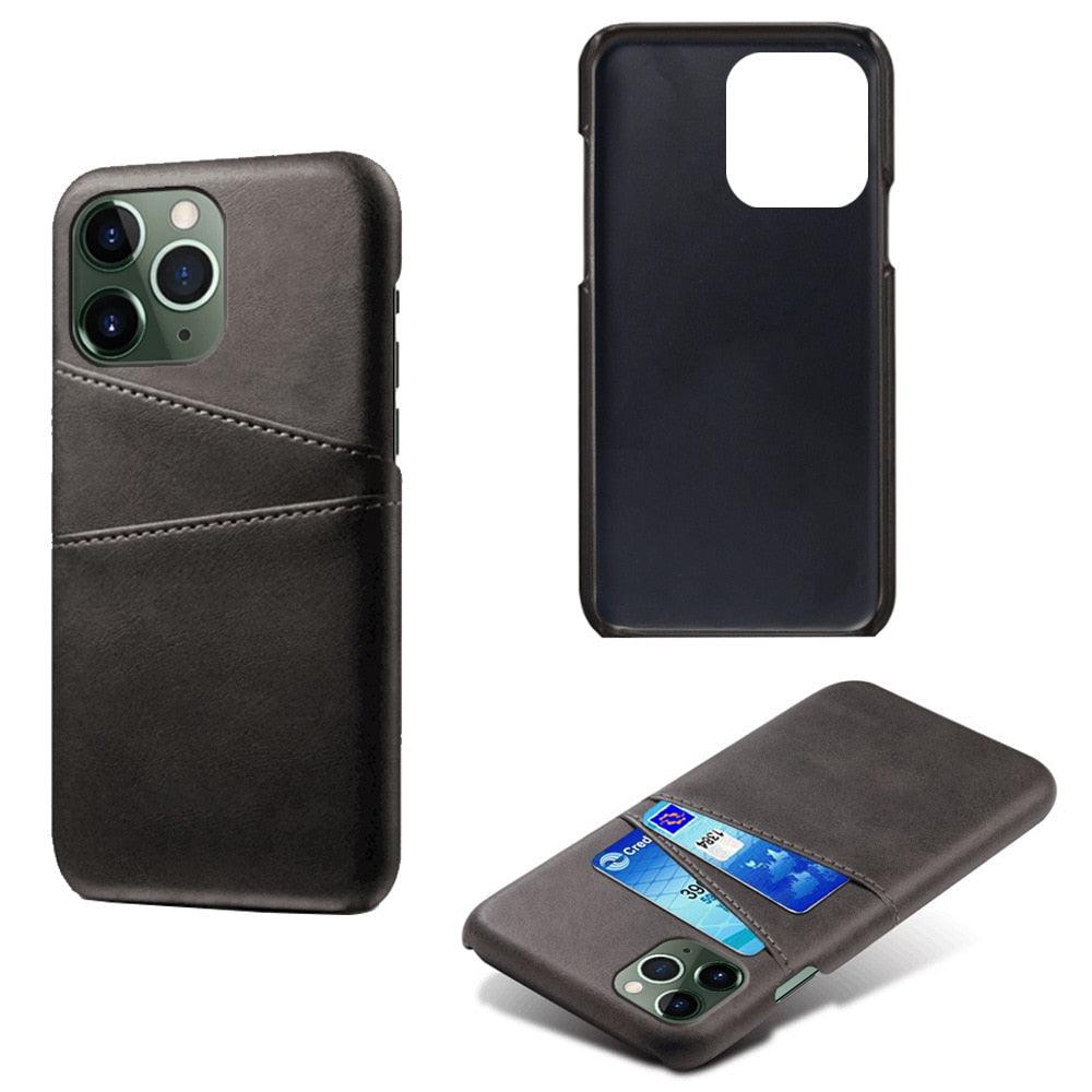 Black Luxury Men Card Holder Case for iPhone Business Classic Leather Wallet Case for iphone 12 13 14 Pro Max Phone Cover PU Leather Wallet Case with Card Pockets Back Cover
