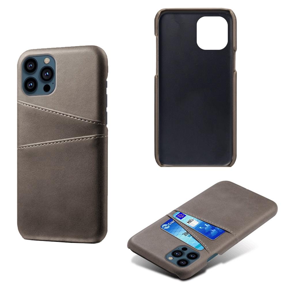 Black Luxury Men Card Holder Case for iPhone Business Classic Leather Wallet Case for iphone 12 13 14 Pro Max Phone Cover PU Leather Wallet Case with Card Pockets Back Cover