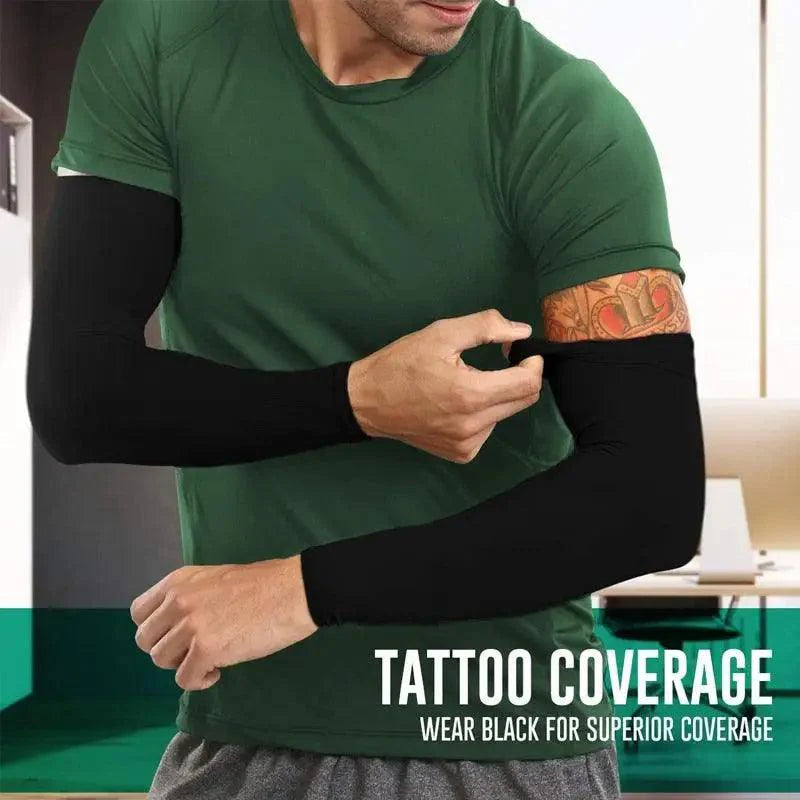Black Men Unisex Cooling Arm Sleeves Cover Cycling Running Sun Protection Outdoor Activities Hide Tattoos Sleeve Cooling Sports Sleeve For Basketball Golf Football