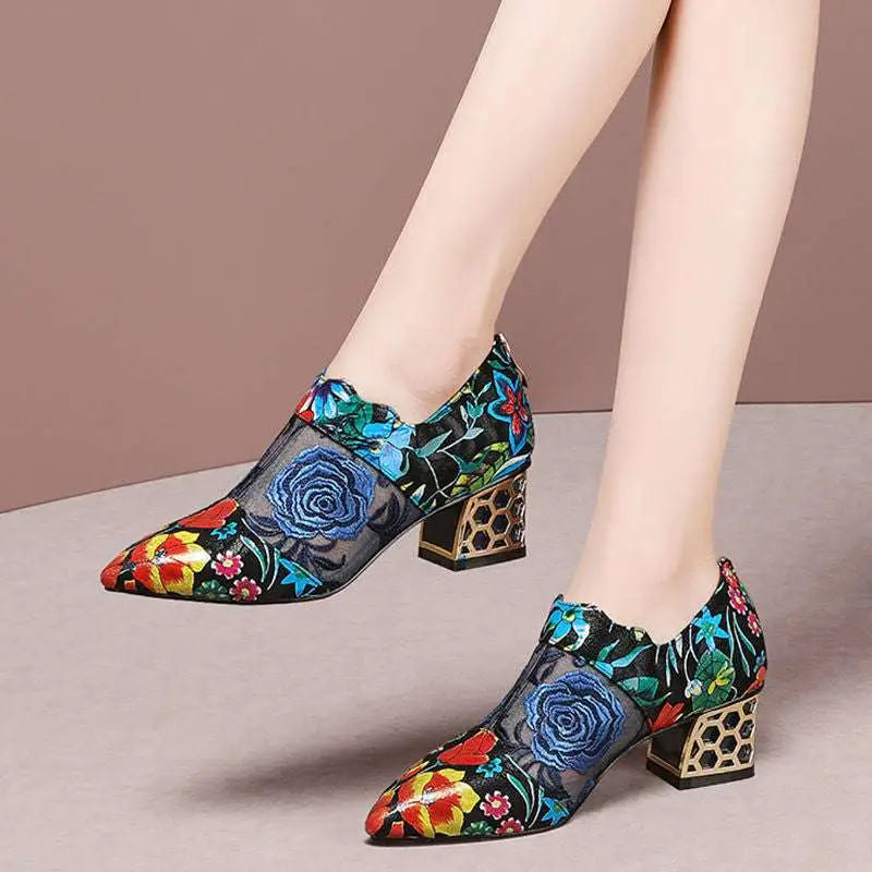 Black Rhinestone Rose Sandals Mesh Fish Mouth Heels