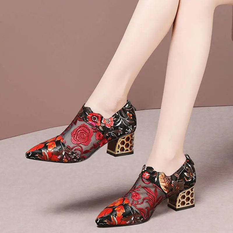 Black Rhinestone Rose Sandals Mesh Fish Mouth Heels