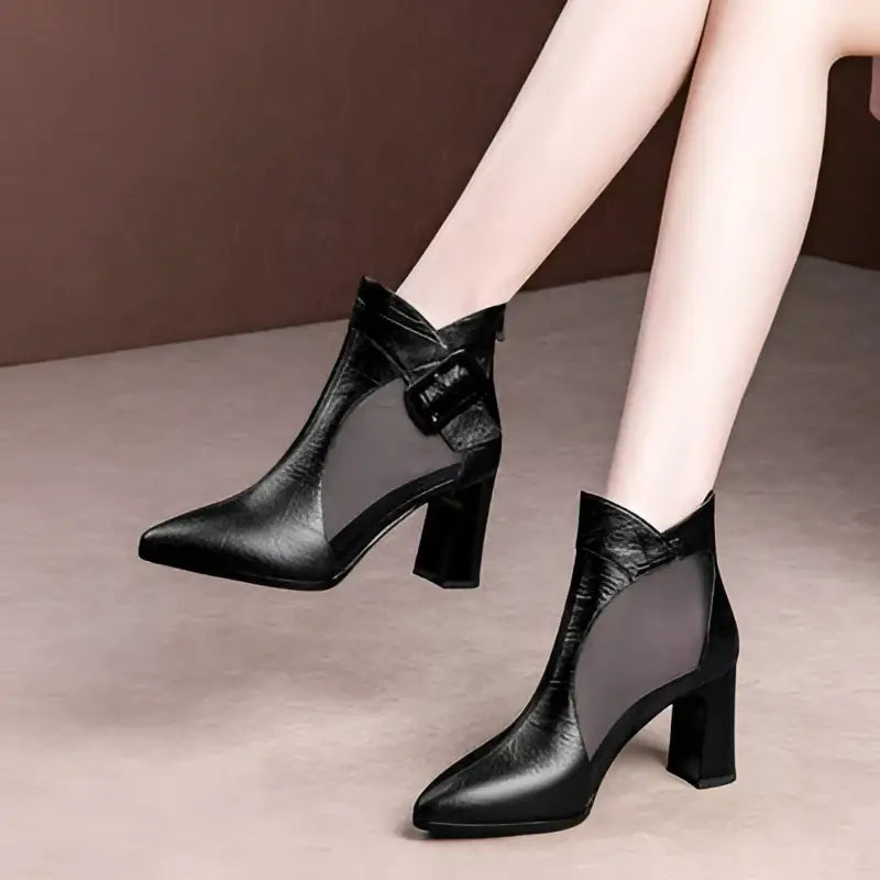 Black Rhinestone Rose Sandals Mesh Fish Mouth Heels