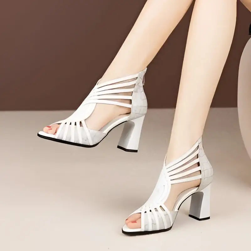 Black Rhinestone Rose Sandals Mesh Fish Mouth Heels