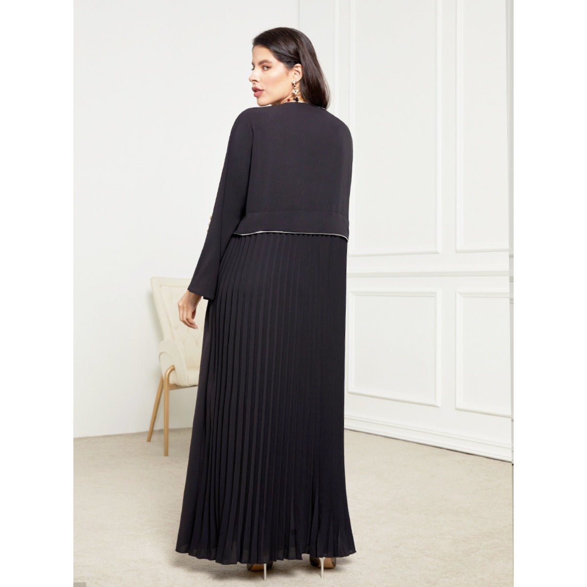 Black & Silver Embroidered Open Front Robe - Modest Elegant Abaya(MOA216)