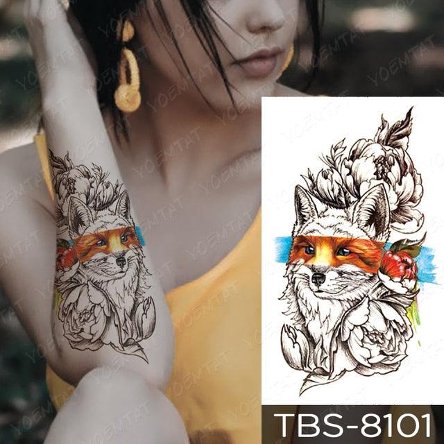 Black Sketchs Flowers Waterproof Temporary Tattoo Sticker Chest Flash Tattoo Wolf Diamond Flower Body Art Arm Fake Tattoo For Womens Men
