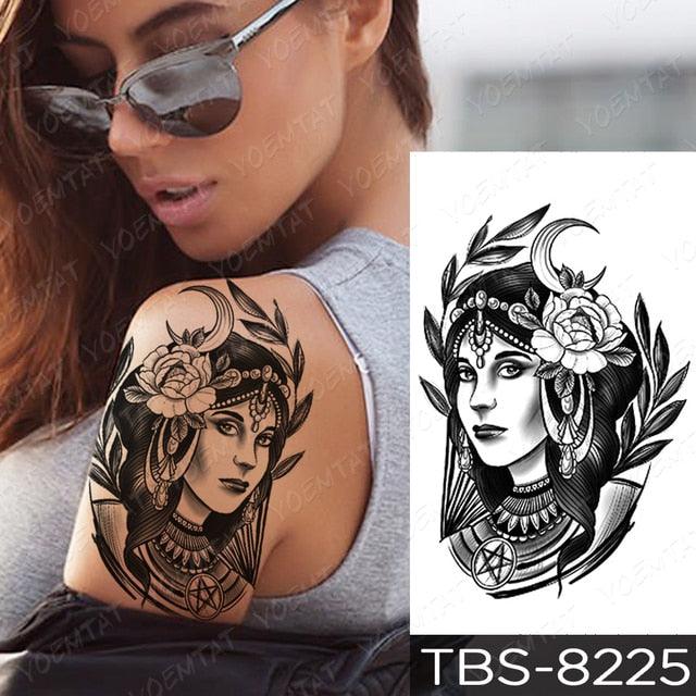 Black Sketchs Flowers Waterproof Temporary Tattoo Sticker Chest Flash Tattoo Wolf Diamond Flower Body Art Arm Fake Tattoo For Womens Men