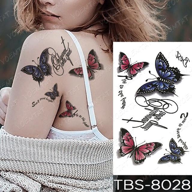 Black Sketchs Flowers Waterproof Temporary Tattoo Sticker Chest Flash Tattoo Wolf Diamond Flower Body Art Arm Fake Tattoo For Womens Men