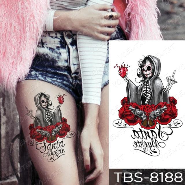 Black Sketchs Flowers Waterproof Temporary Tattoo Sticker Chest Flash Tattoo Wolf Diamond Flower Body Art Arm Fake Tattoo For Womens Men